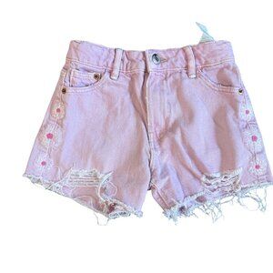 Zara Kids Floral Embroidered Distressed Denim Shorts Pink Size 7